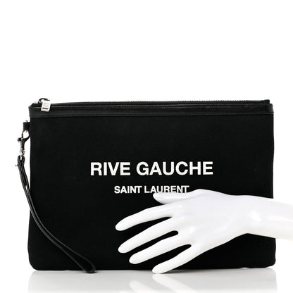 Saint Laurent Linen Canvas Rive Gauche Zipped Pouch Black 2 of 7
