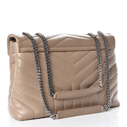 Saint Laurent Calfskin Y Quilted Monogram Medium Loulou Chain Satchel Dark Beige 3 of 10