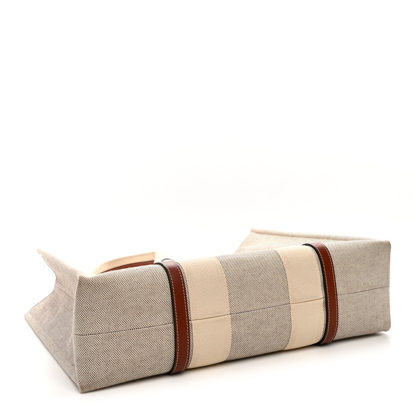 Cotton Calfskin Large Woody Ribbon Tote White Brown