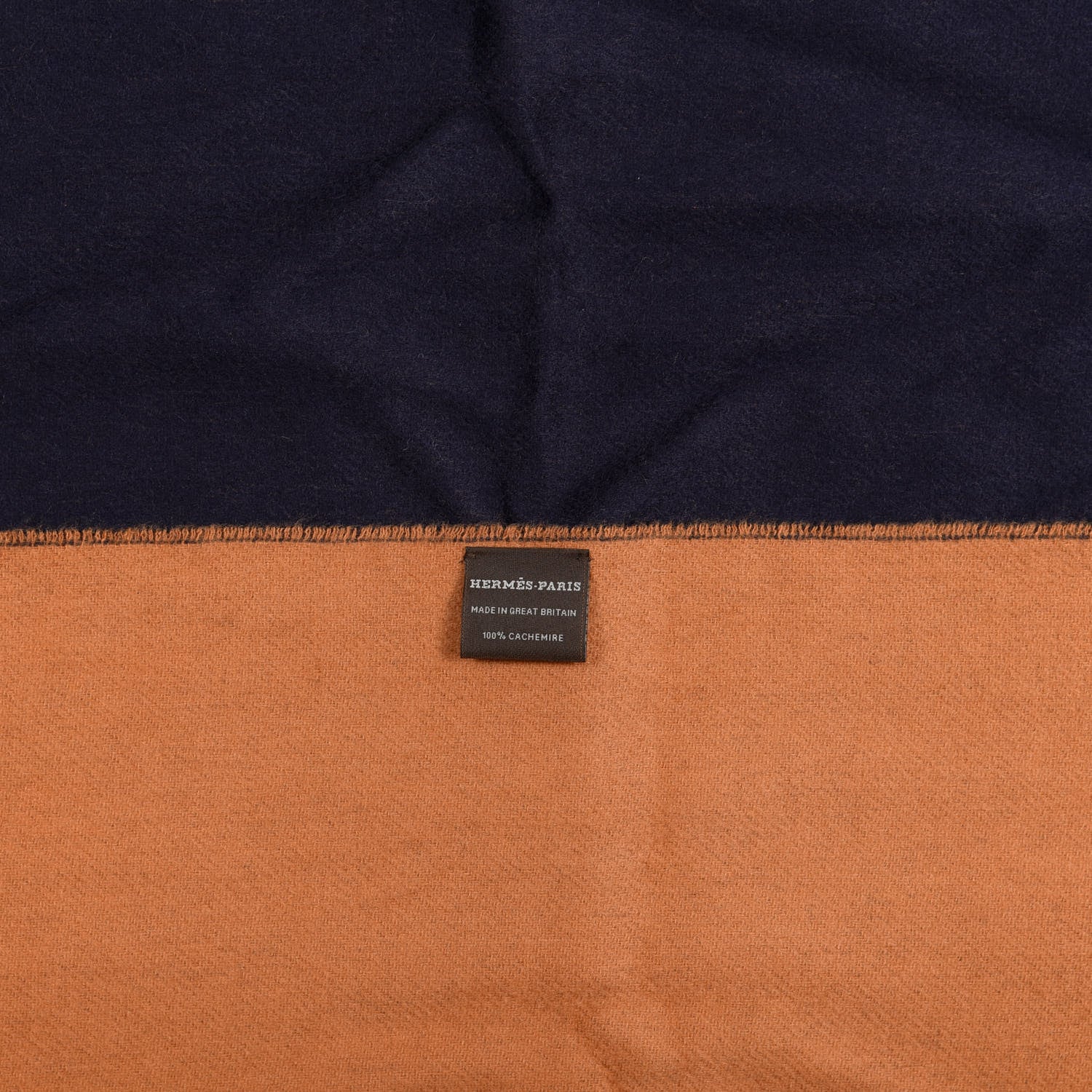 Hermes Cashmere Fringe Double Face Stole Marine Bronze 3 of 4