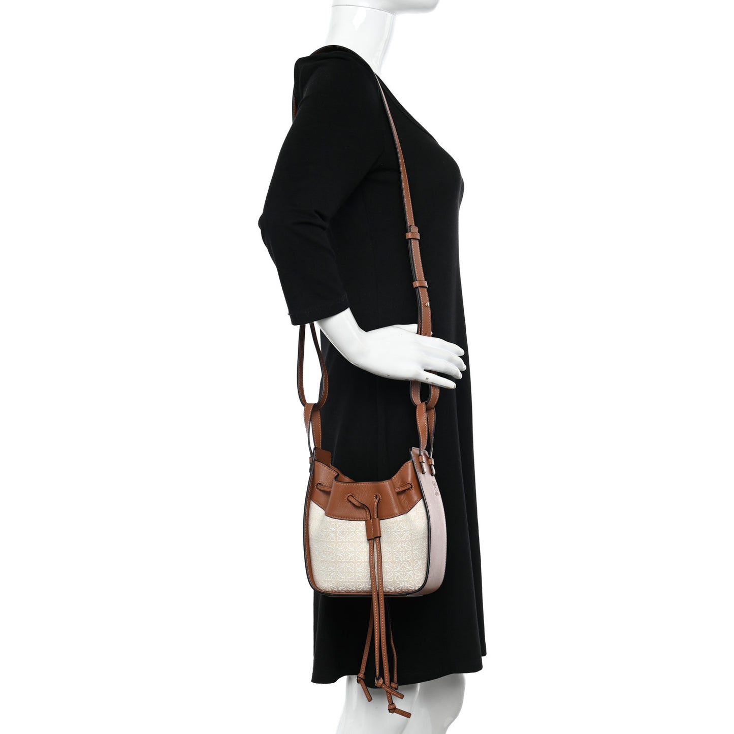 Calfskin Canvas Mini Hammock Shoulder Bag Natural Tan