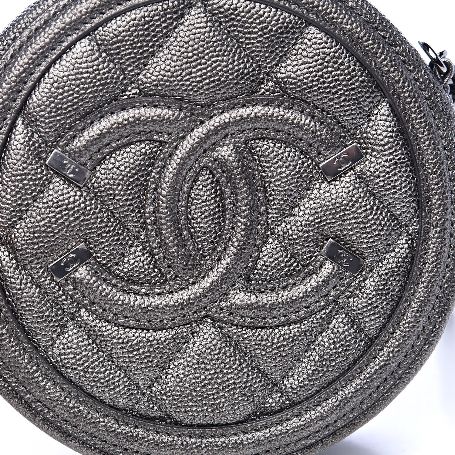 Chanel Metallic Caviar Quilted Round Filigree Crossbody Dark Silver 10 of 11