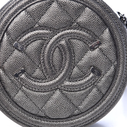 Chanel Metallic Caviar Quilted Round Filigree Crossbody Dark Silver 10 of 11