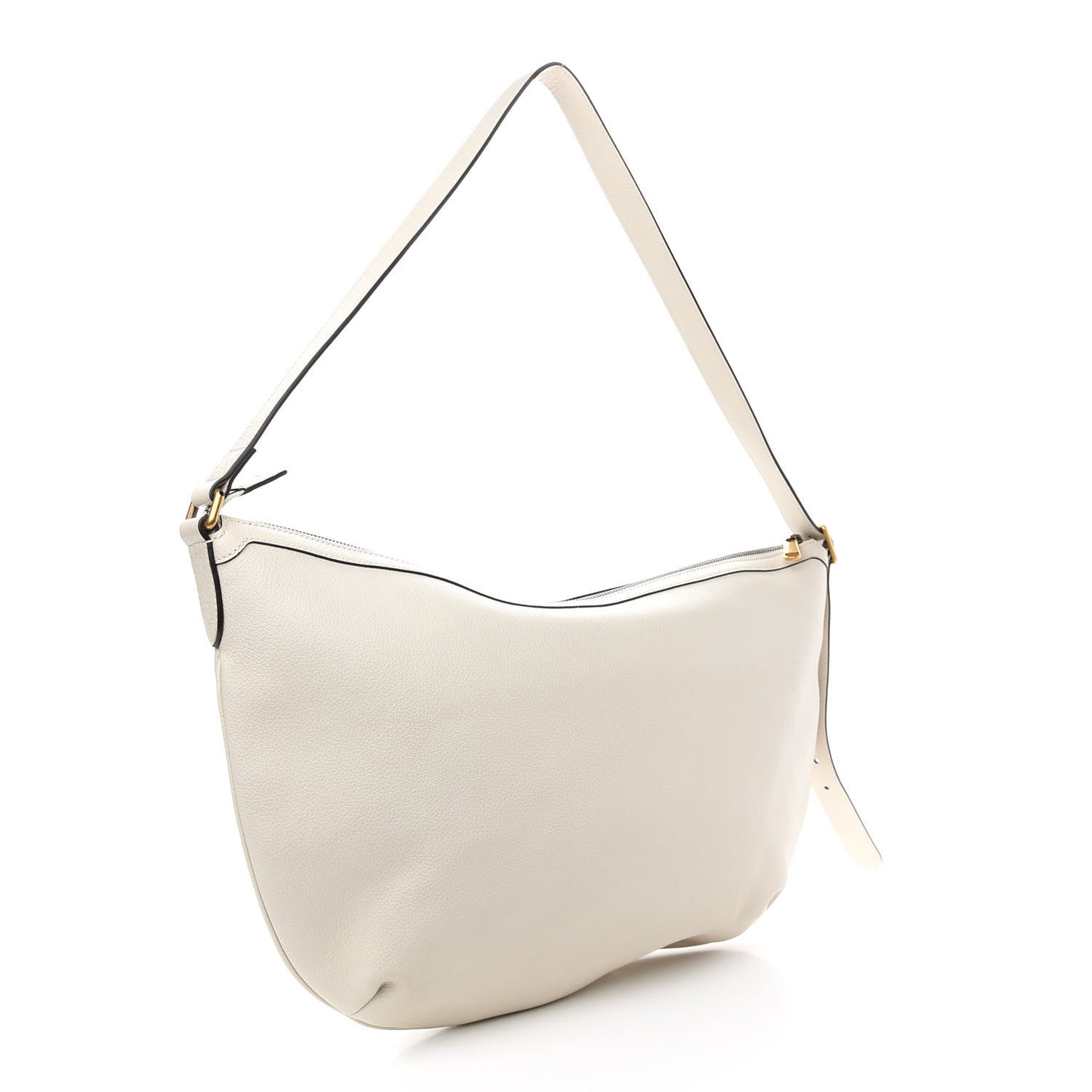 Grained Calfskin Logo Half Moon Hobo White