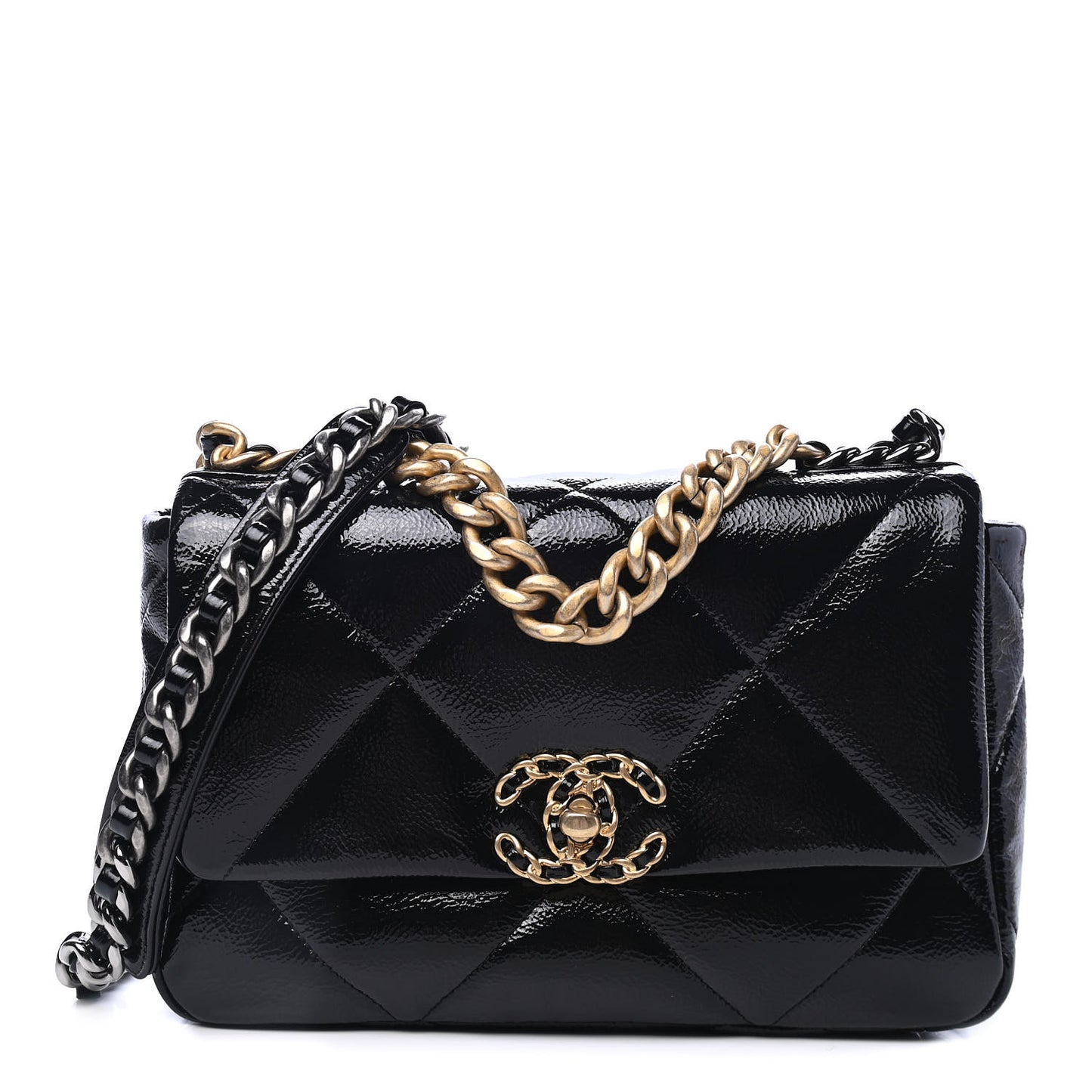 Shiny Crumpled Calfskin Quilted Medium Chanel 19 Flap Black