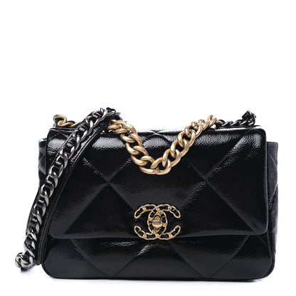 Chanel Shiny Crumpled Calfskin Quilted Medium Chanel 19 Flap Black 1 of 4