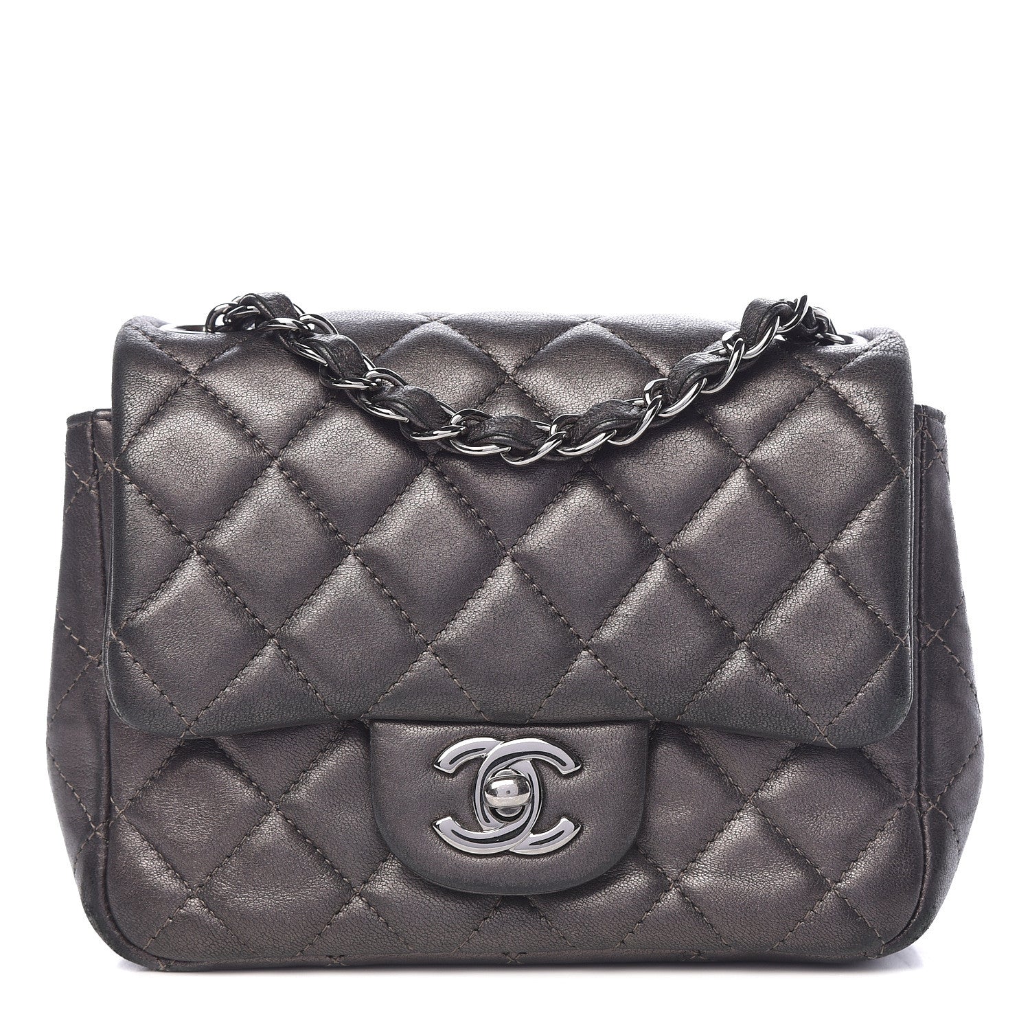 Chanel Metallic Lambskin Quilted Mini Square Flap Grey 1 of 19