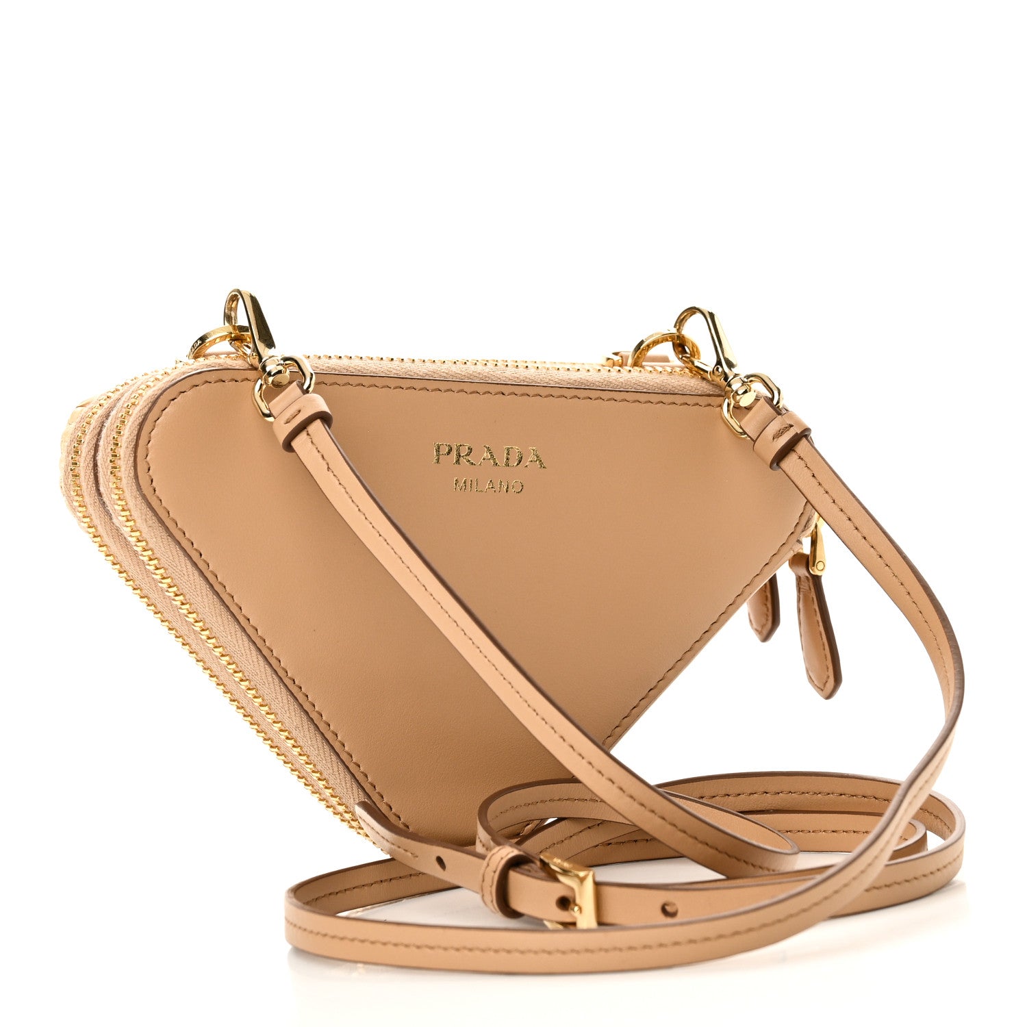 Prada Raffia Calfskin Crochet Logo Embroidered Mini Triangle