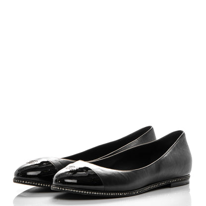 Chanel Patent Lambskin Crystal CC Cap Toe Ballerina Flats 39 Black 3 of 8