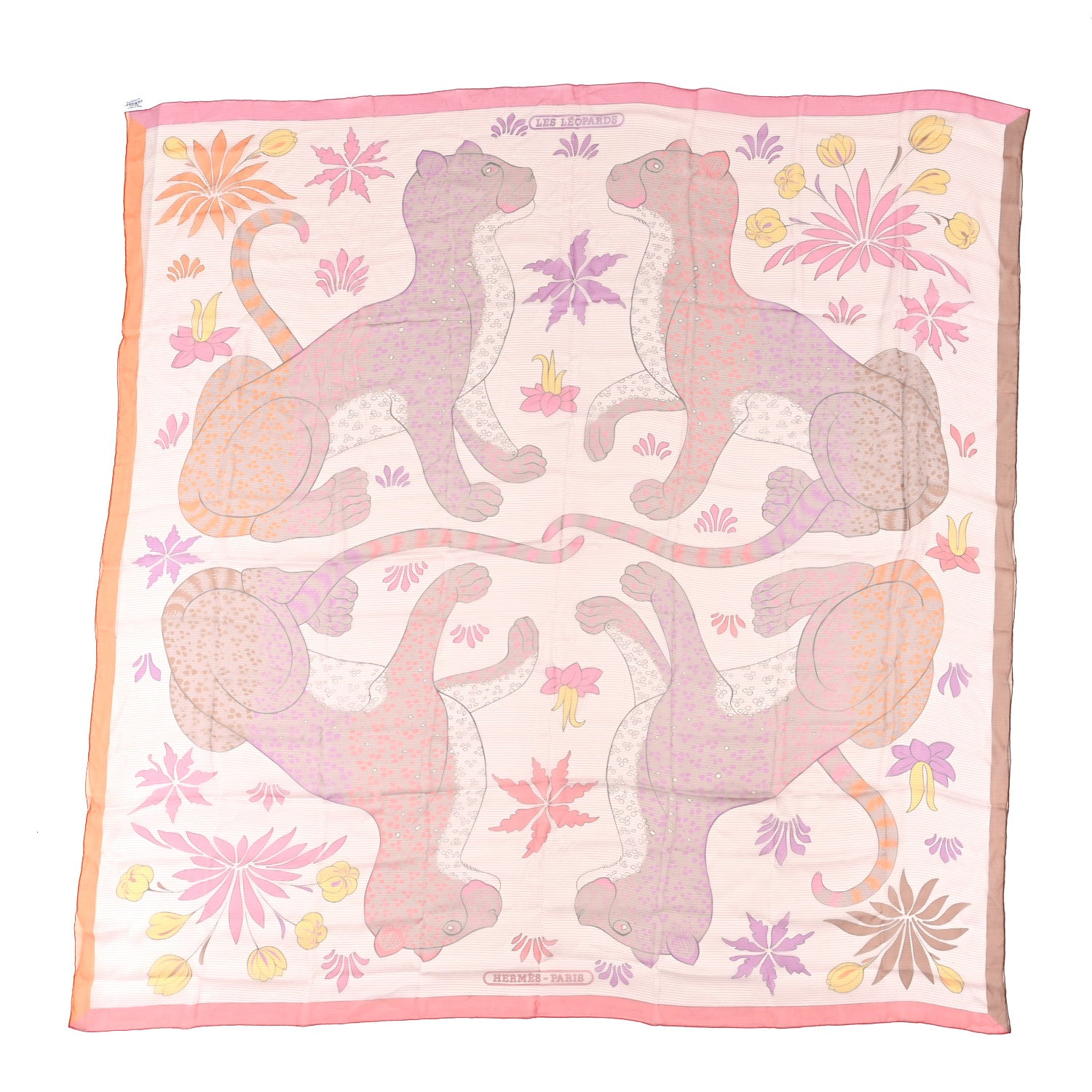 Hermes Silk Les Leopards Shawl 140 Orange Rose Violin 1 of 3
