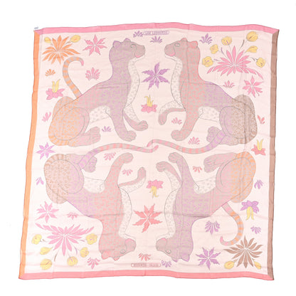 Hermes Silk Les Leopards Shawl 140 Orange Rose Violin 1 of 3