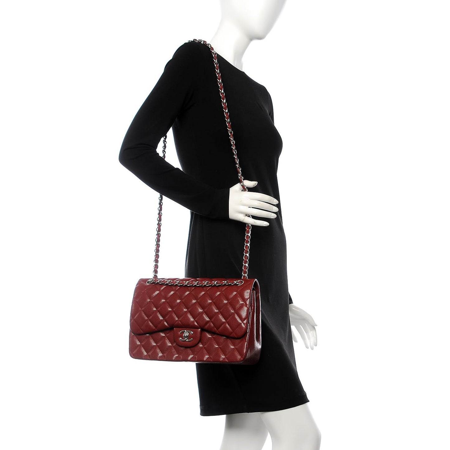 Caviar Quilted Jumbo Double Flap Dark Red