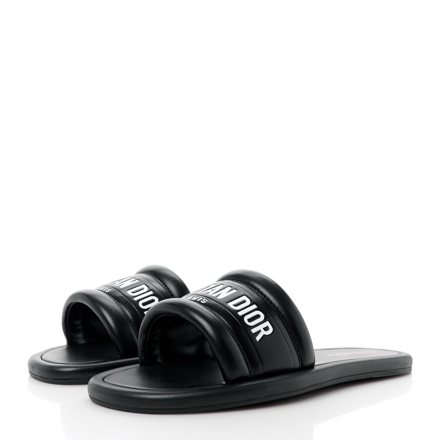 Lambskin Embossed Every-D Flat Slide Sandals 41 Black