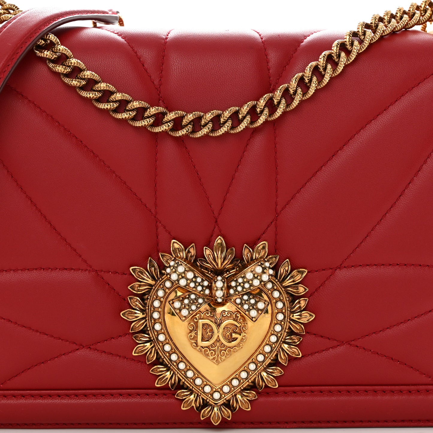 DOLCE GABBANA Calfskin Large Devotion Crossbody Bag Red
