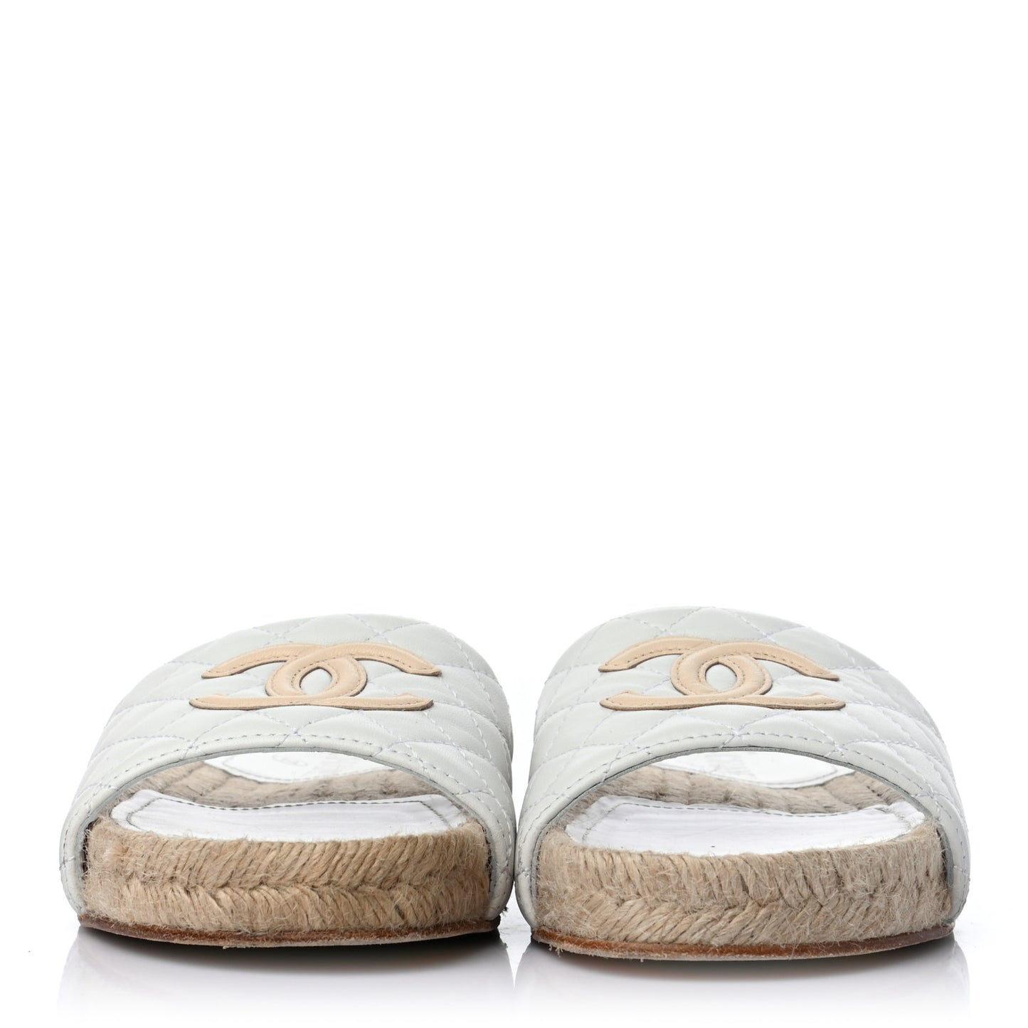 Lambskin Quilted CC Espadrille Slip On Sandals 37 White Beige