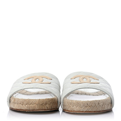 Chanel Lambskin Quilted CC Espadrille Slip On Sandals 37 White Beige 2 of 8