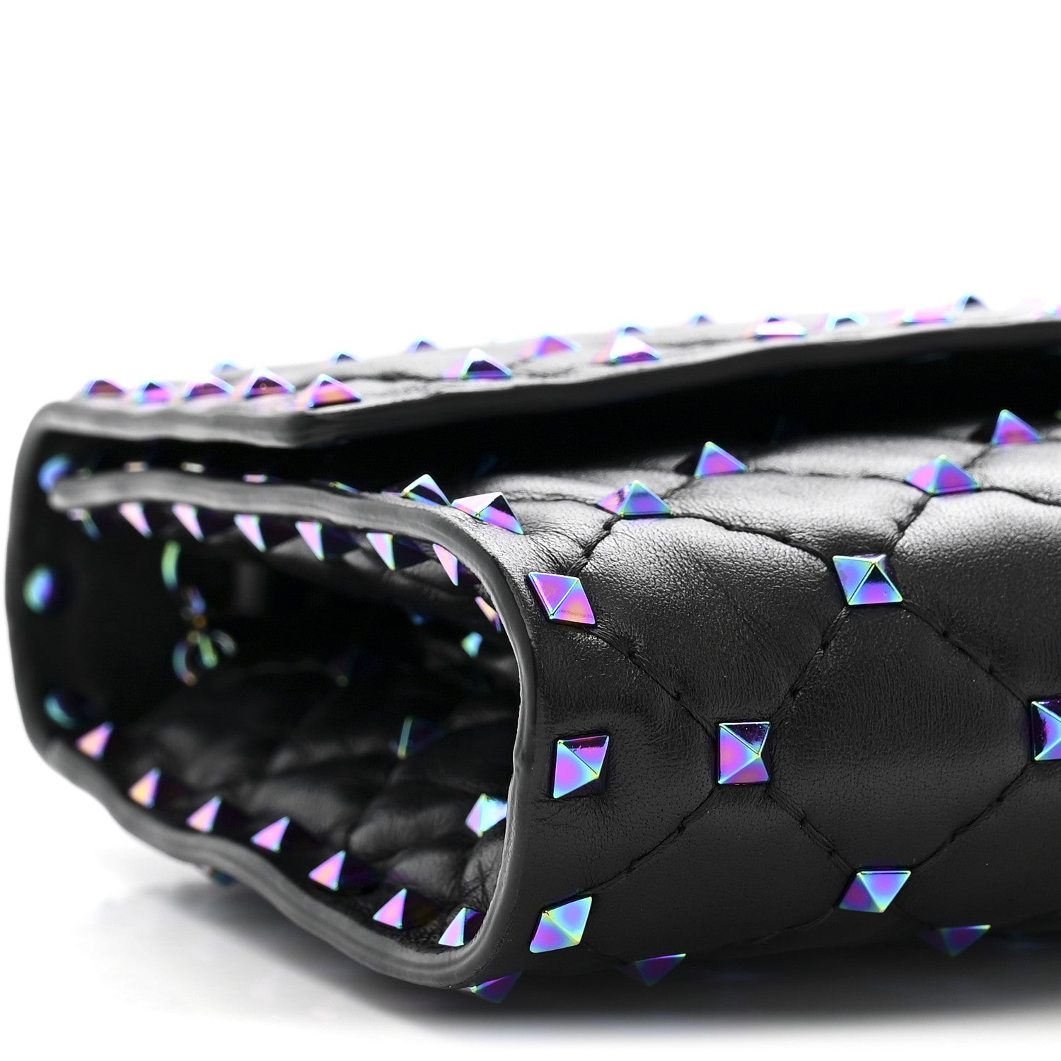 Valentino Garavani Lambskin Oil Slick Rockstud Spike Wallet on Chain Black 8 of 10