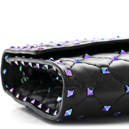 Valentino Garavani Lambskin Oil Slick Rockstud Spike Wallet on Chain Black 8 of 10