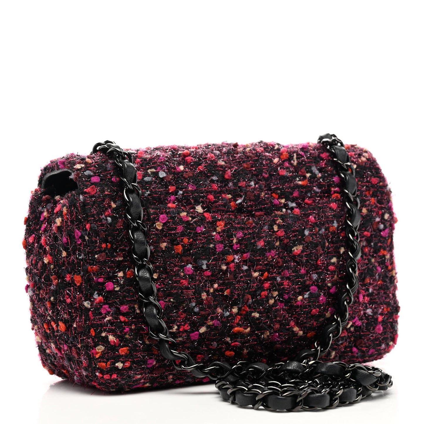 Glittered Tweed Quilted Mini Rectangular Flap Pink Multicolor