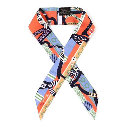 Hermes Silk Fantaisie D'Etriers Twilly Bleu Orange 1 of 3