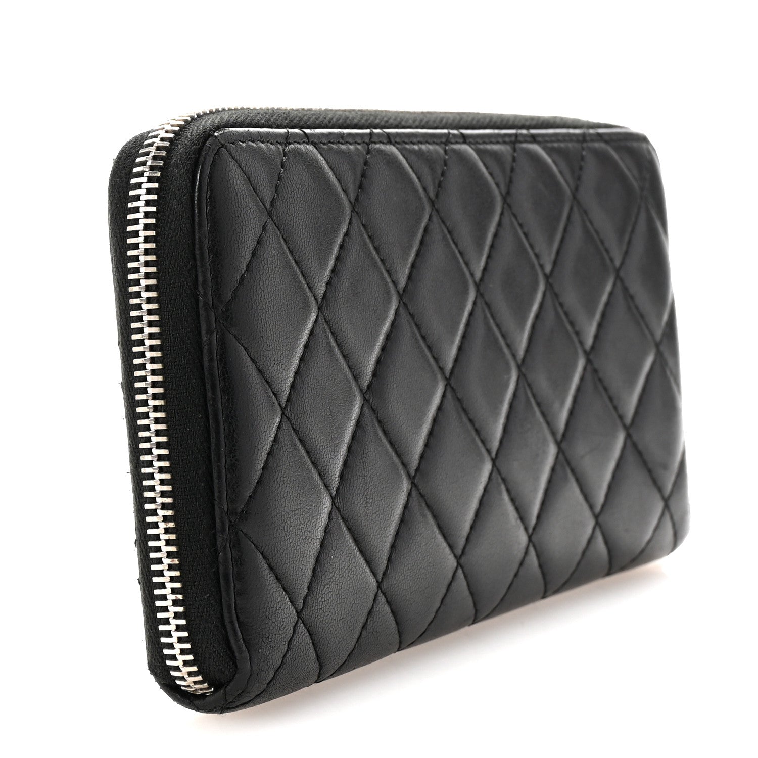 Chanel Lambskin Quilted Large Gusset Zip Around Wallet Black 3 of 8