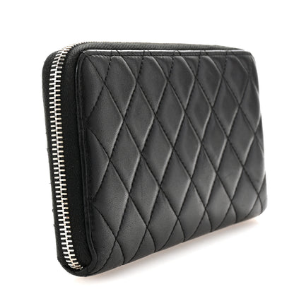 Chanel Lambskin Quilted Large Gusset Zip Around Wallet Black 3 of 8