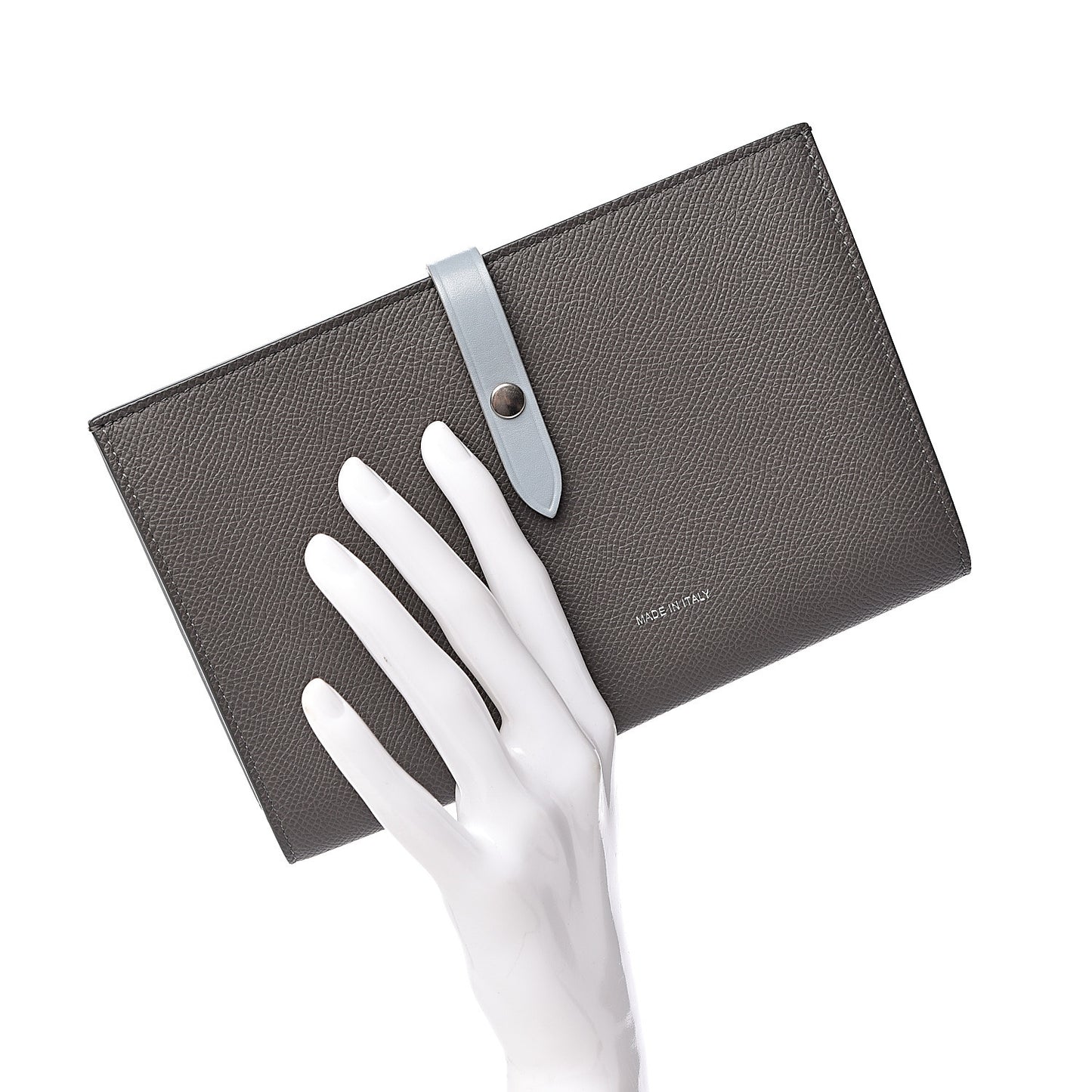 Grained Calfskin Large Multifunction Strap Wallet Pebble Mineral