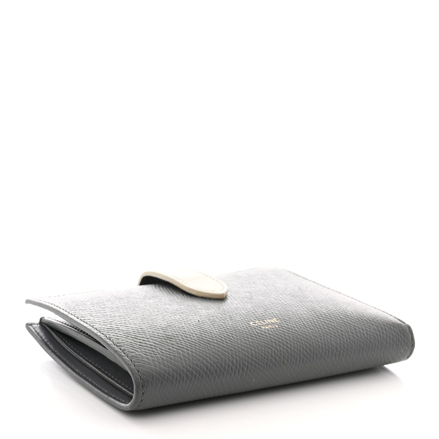Grained Calfskin Medium Multifunction Strap Wallet Grey Chalk