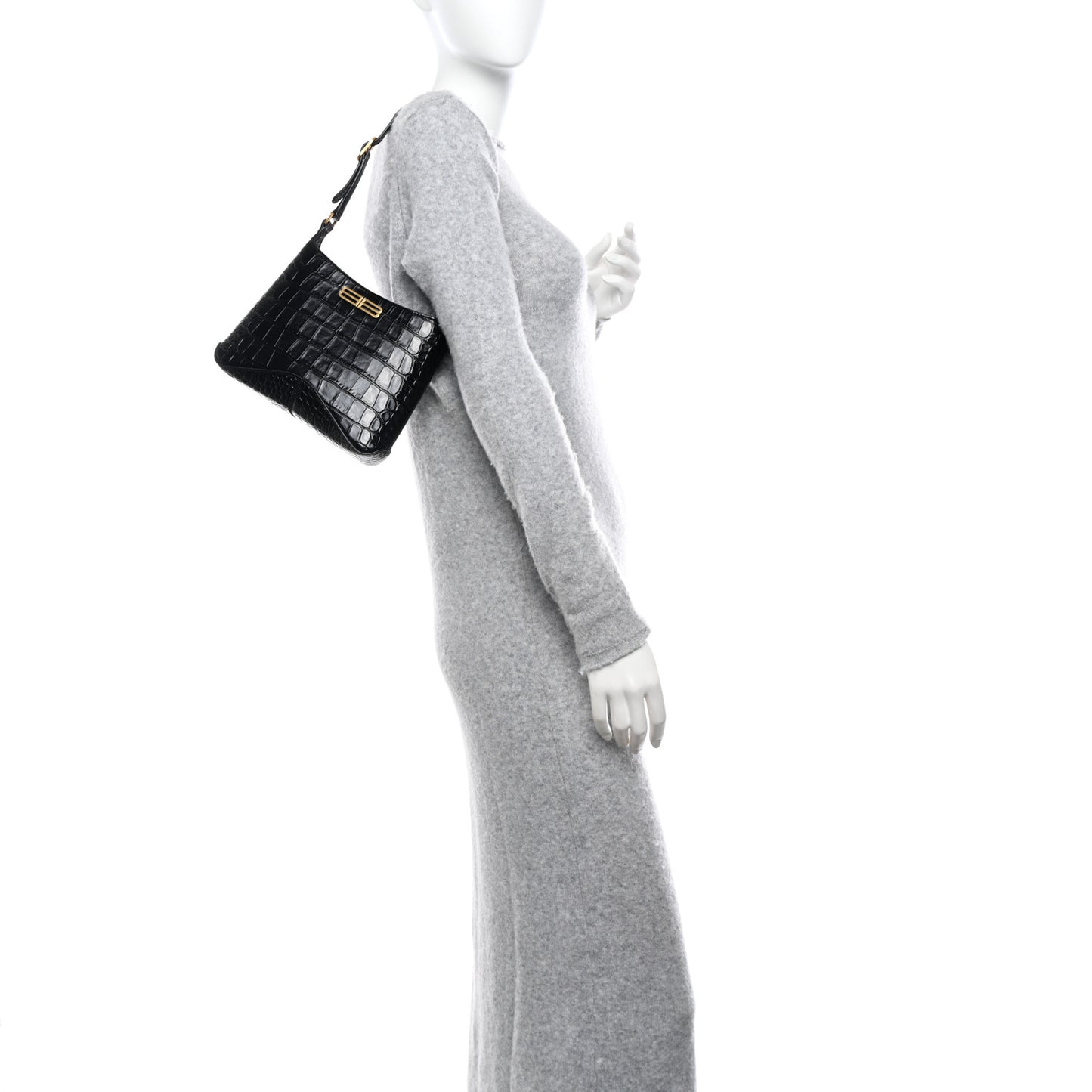 Shiny Super Supple Calfskin Crocodile Embossed Small XX Bag Black