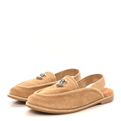 Chanel Suede Calfskin CC Slingback Loafers 38.5 Dark Beige 4 of 10