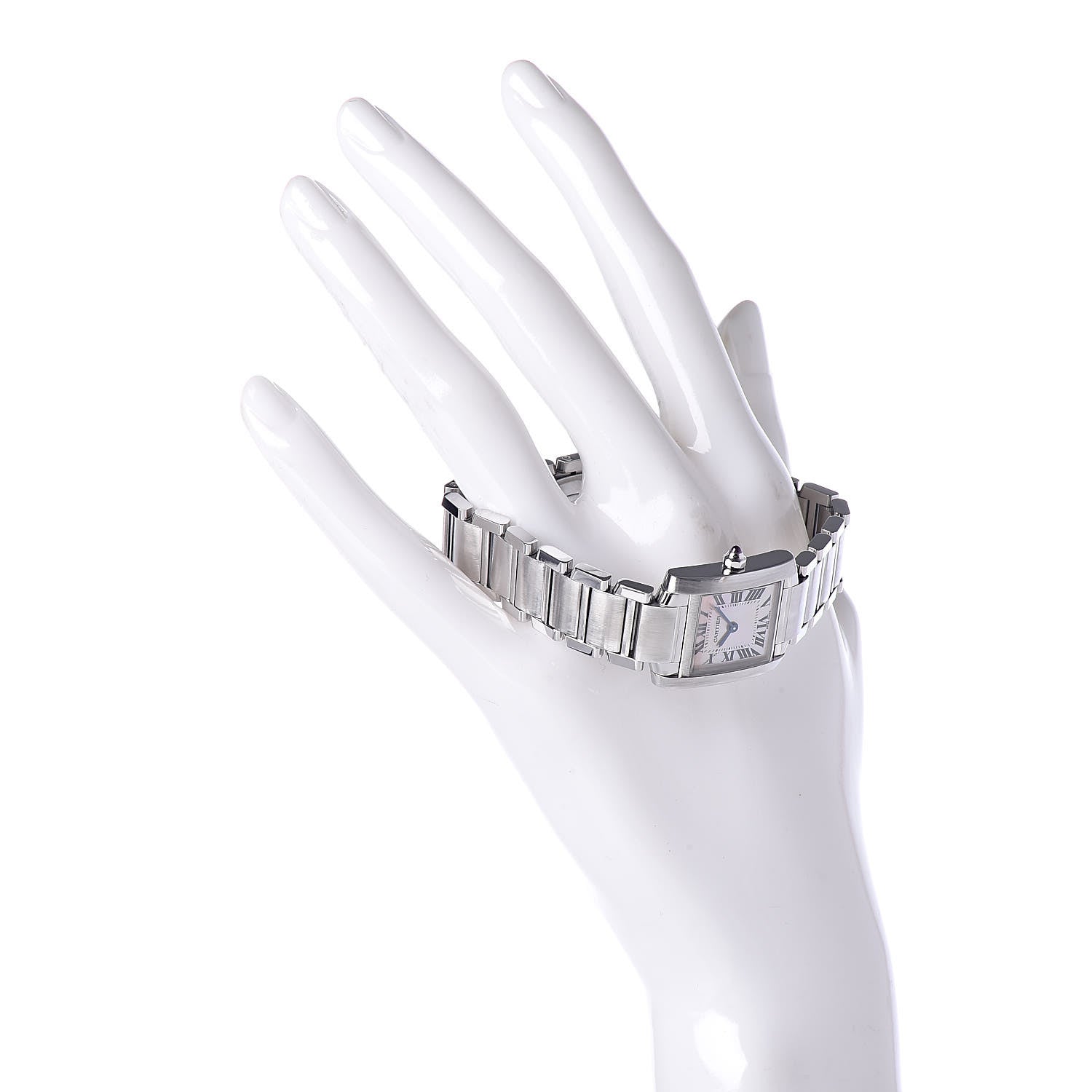 Cartier Stainless Steel Pink Mother of Pearl 20mm Tank Francaise Quartz Watch 2 of 10