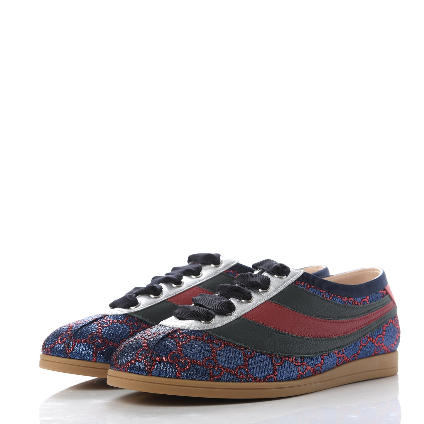 Lurex Calfskin Web GG Monogram Womens Falacer Sneakers 39 Iridescent Blue Iridescent Red Silver