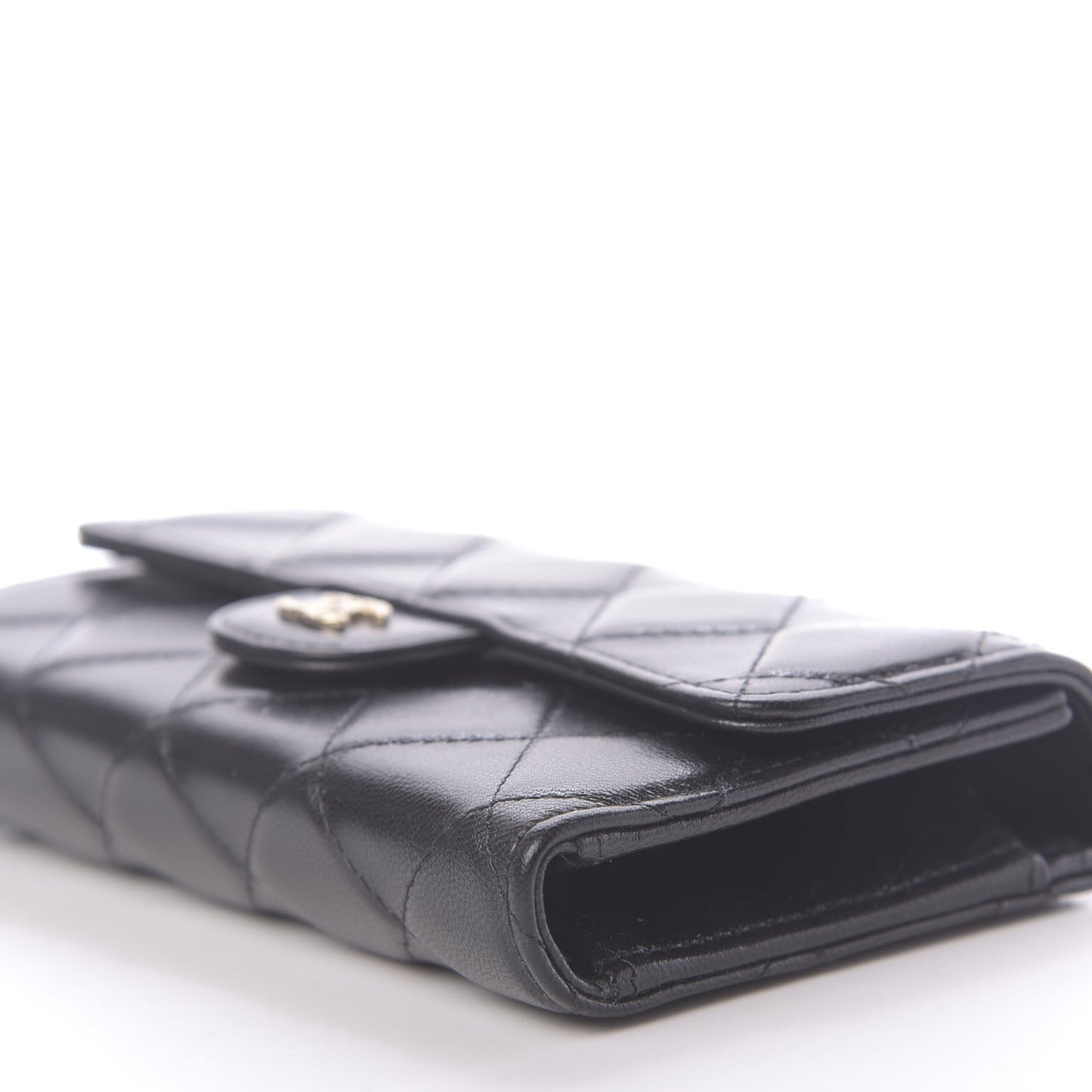 Shiny Goatskin Quilted Medium Flap Wallet Black