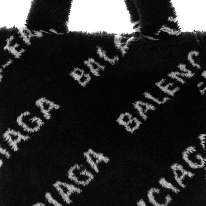 Balenciaga Faux Fur Diagonal Logo Everyday Tote Black White 7 of 9