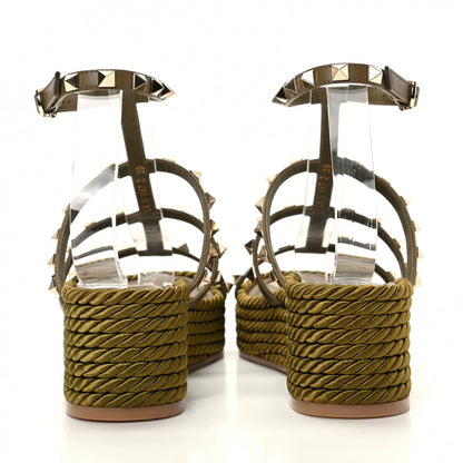 Valentino Garavani Calfskin Rockstud Ankle Strap Torchon Espadrille Caged 30/55mm Sandals 39 Lichen 7 of 11