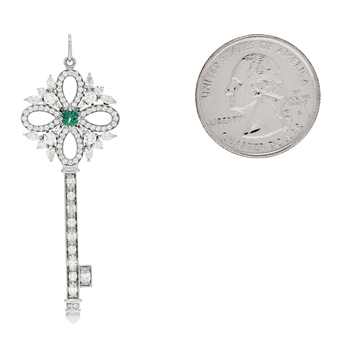 Platinum Diamond Emerald Victoria Key Pendant