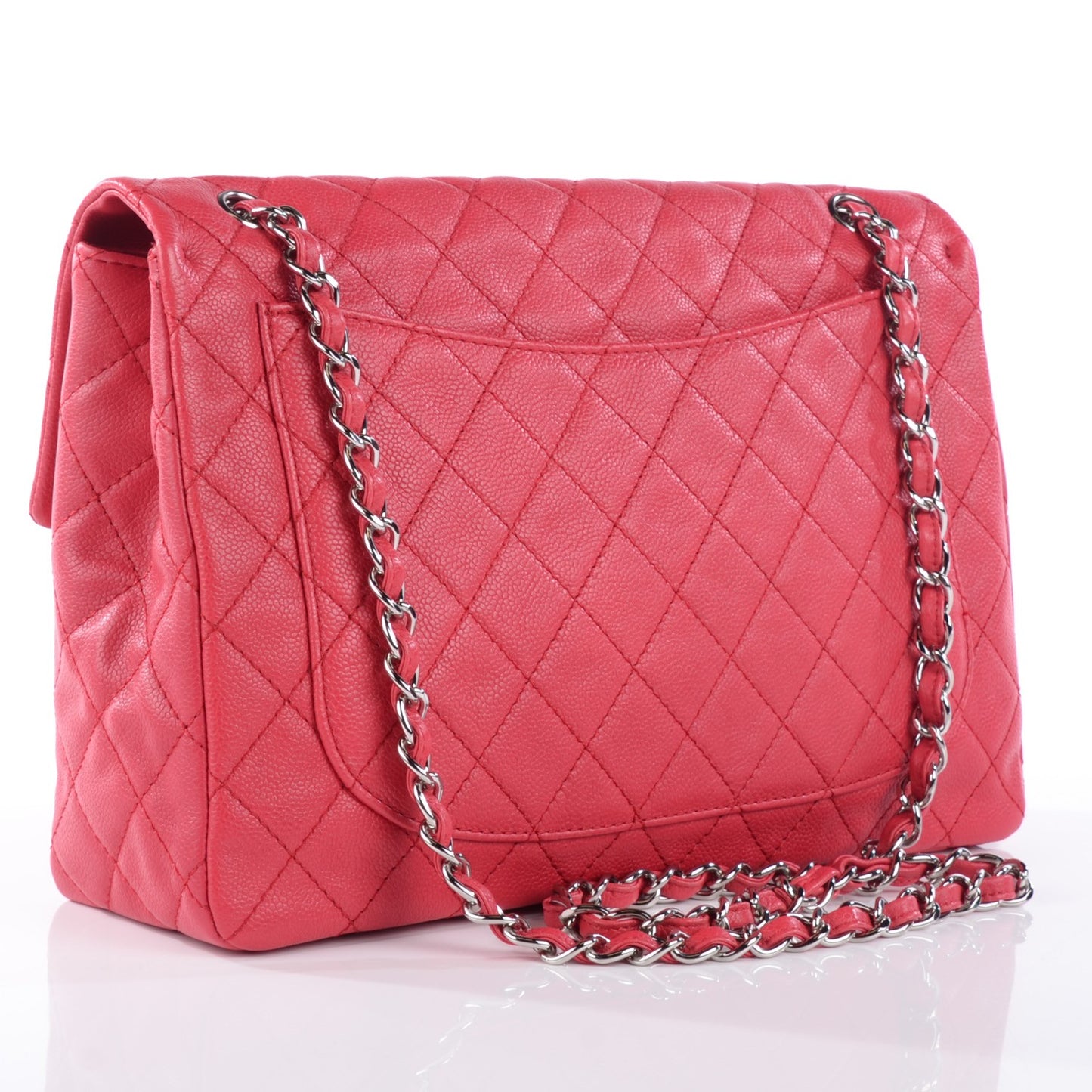 Washed Caviar Quilted Maxi Single Flap Fuchsia