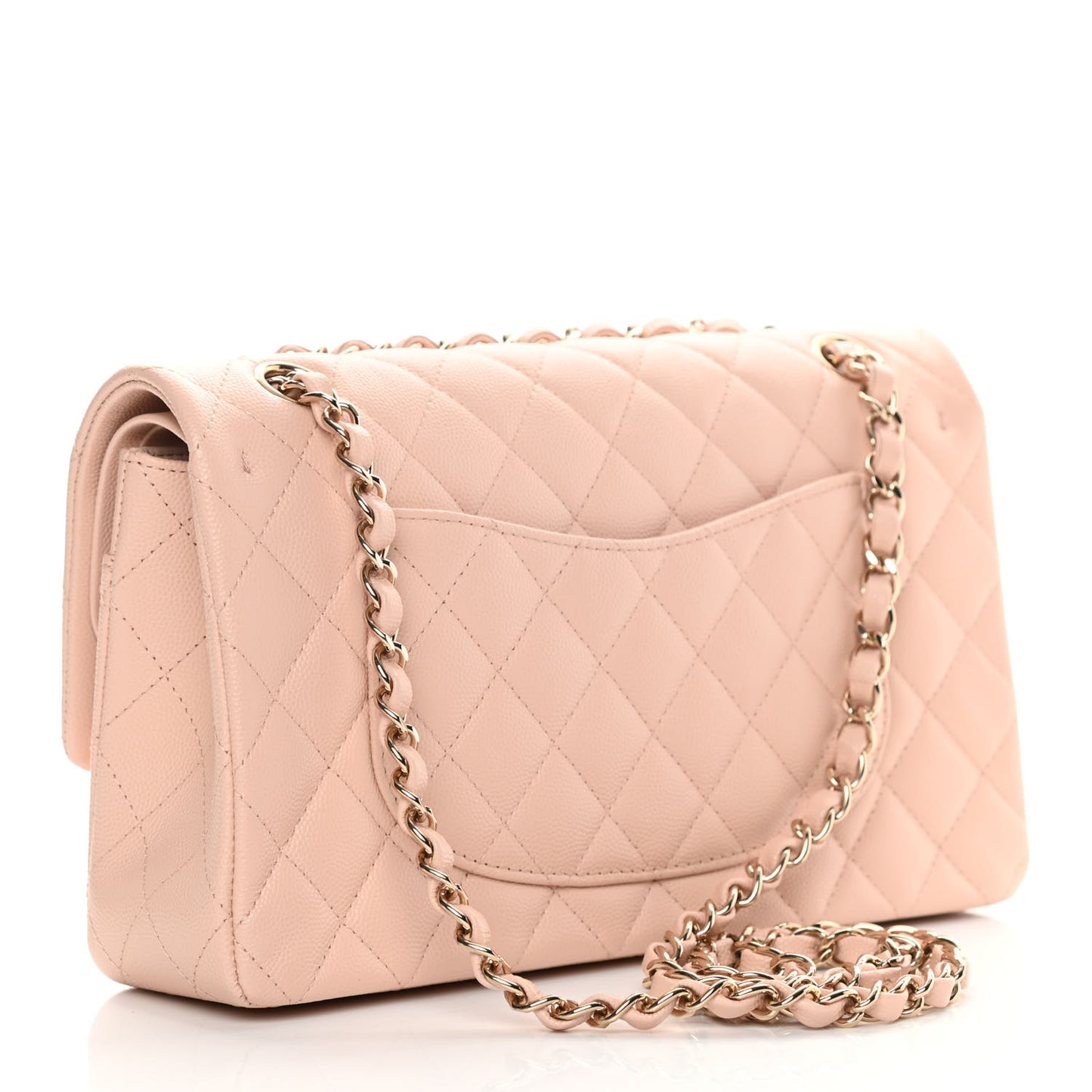 Caviar Quilted Medium Double Flap Light Beige