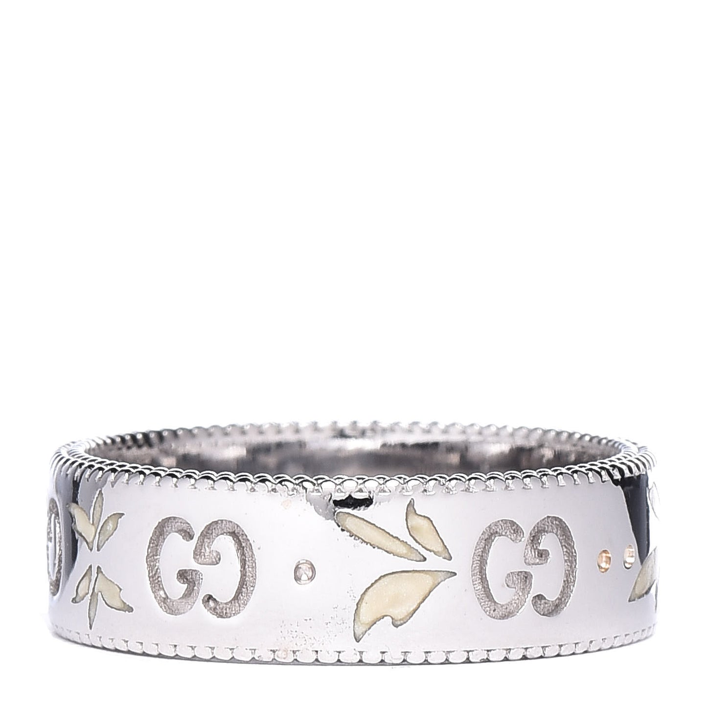 18K White Gold Enamel Icon Blooms Ring 54 7
