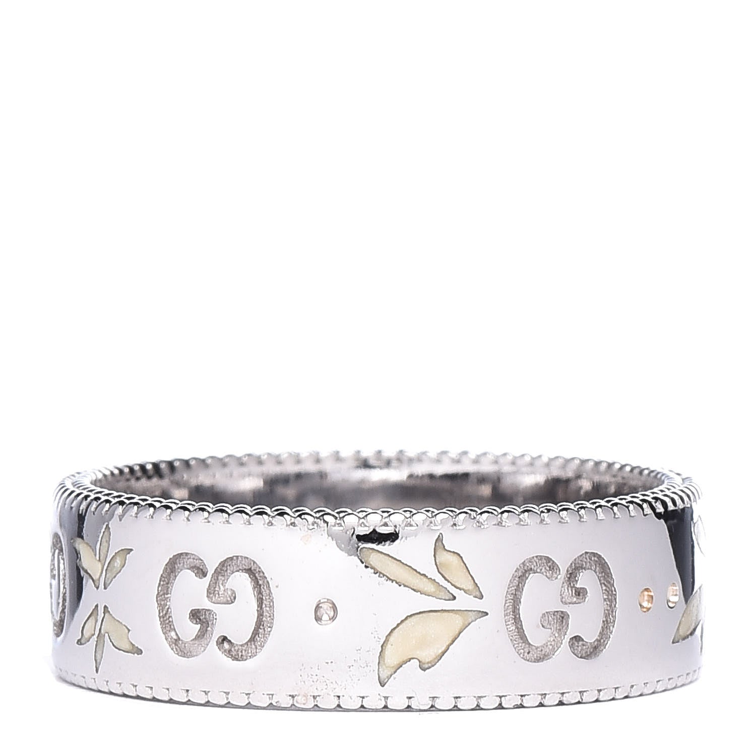 Gucci 18K White Gold Enamel Icon Blooms Ring 54 7 3 of 5