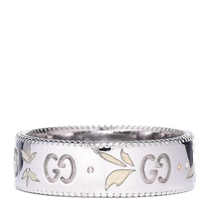 Gucci 18K White Gold Enamel Icon Blooms Ring 54 7 3 of 5