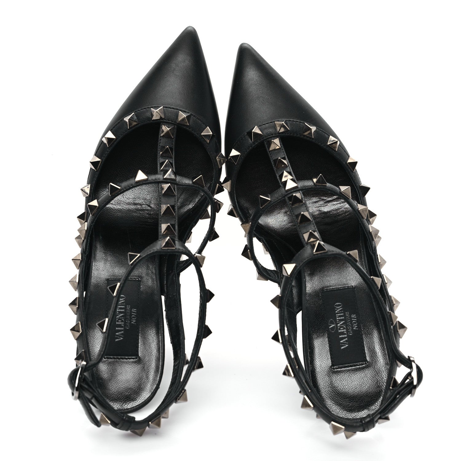 Valentino Garavani Calfskin Nappa Rockstud Ankle Strap 100mm Pumps 37 Black 2 of 9