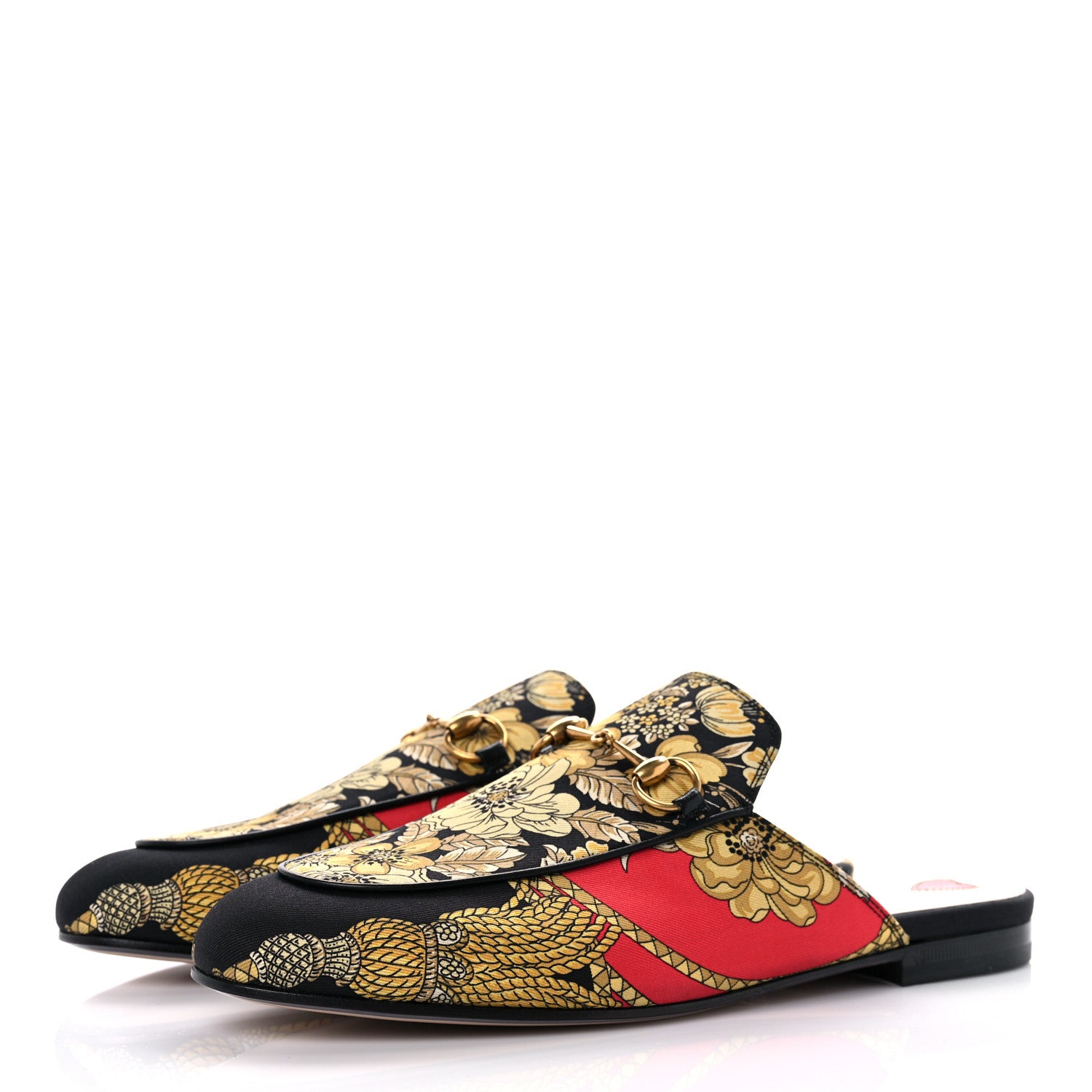Gucci Twill Flora Womens Princetown Slippers 39.5 Red Black 3 of 9