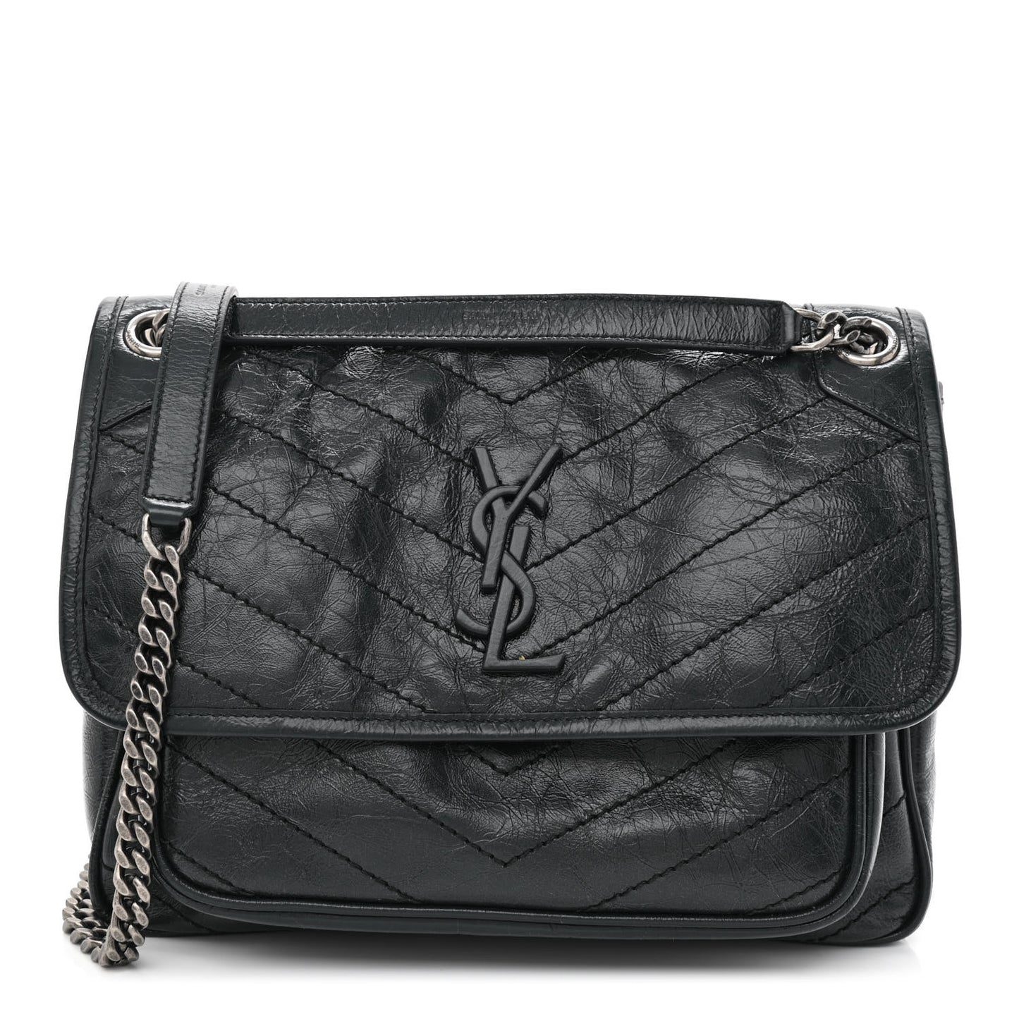 Crinkled Calfskin Matelasse Monogram Medium Niki Chain Satchel Peacock Green