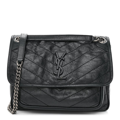 Saint Laurent Crinkled Calfskin Matelasse Monogram Medium Niki Chain Satchel Peacock Green 1 of 11