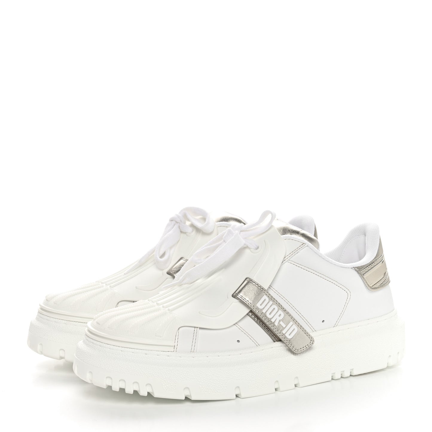 Laminated Calfskin Bi-Color Dior-ID Platform Sneakers 39.5 White Gold