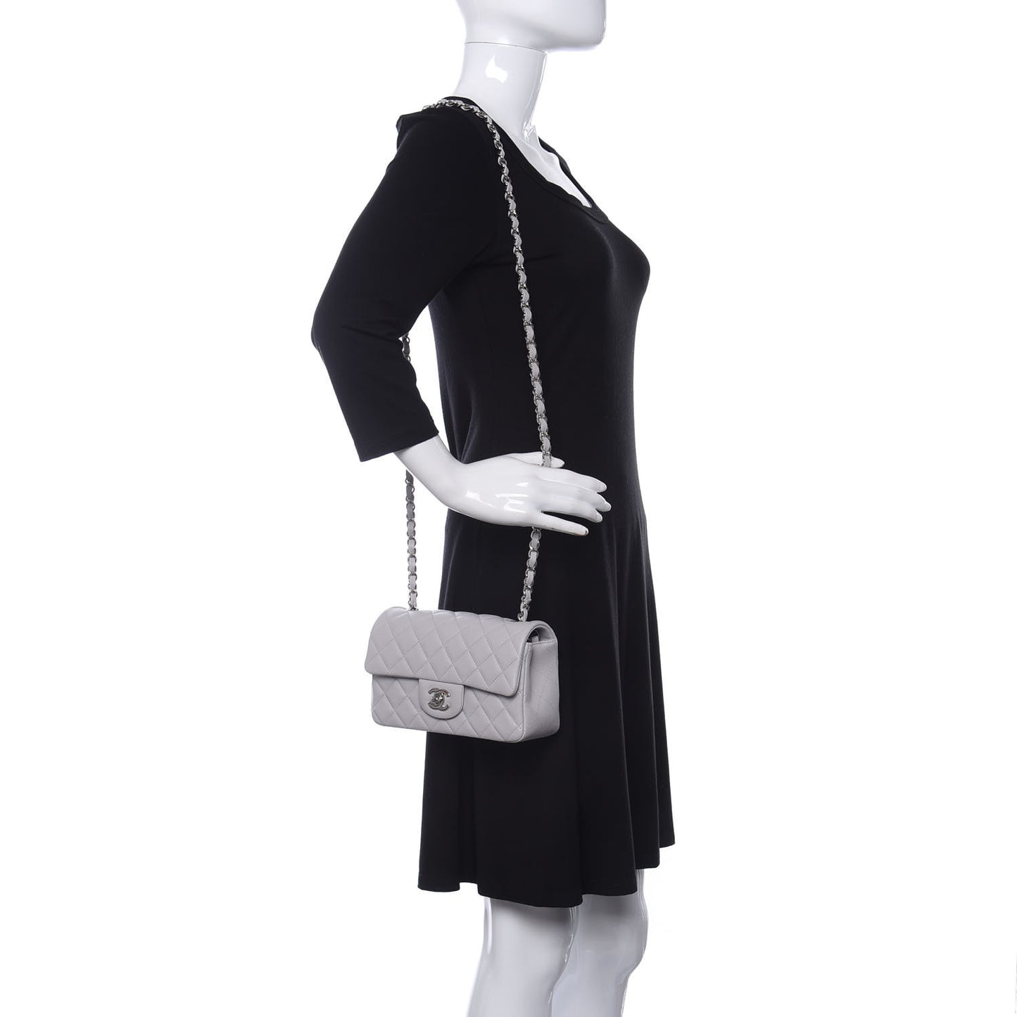 Lambskin Quilted Mini Rectangular Flap Grey