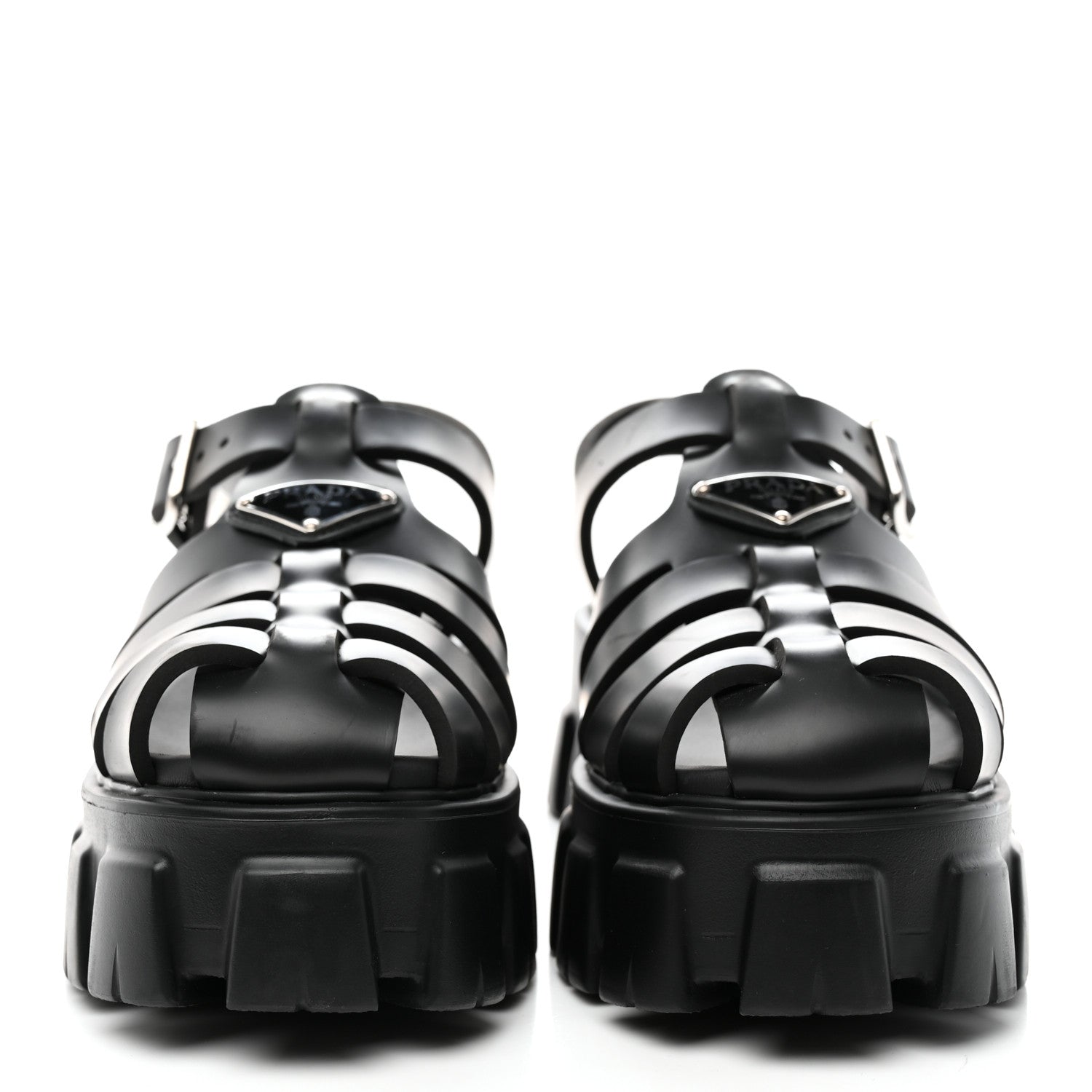 Prada Foam Rubber Triangle Logo Monolith 55mm Cage Sandals 38 Black 2 of 13