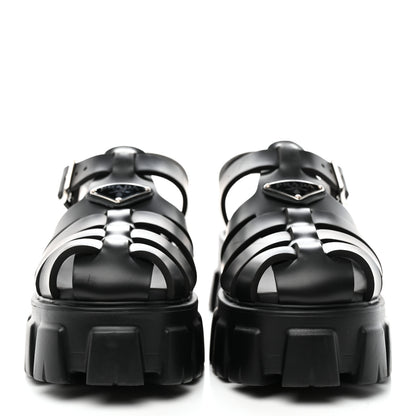 Prada Foam Rubber Triangle Logo Monolith 55mm Cage Sandals 38 Black 2 of 13