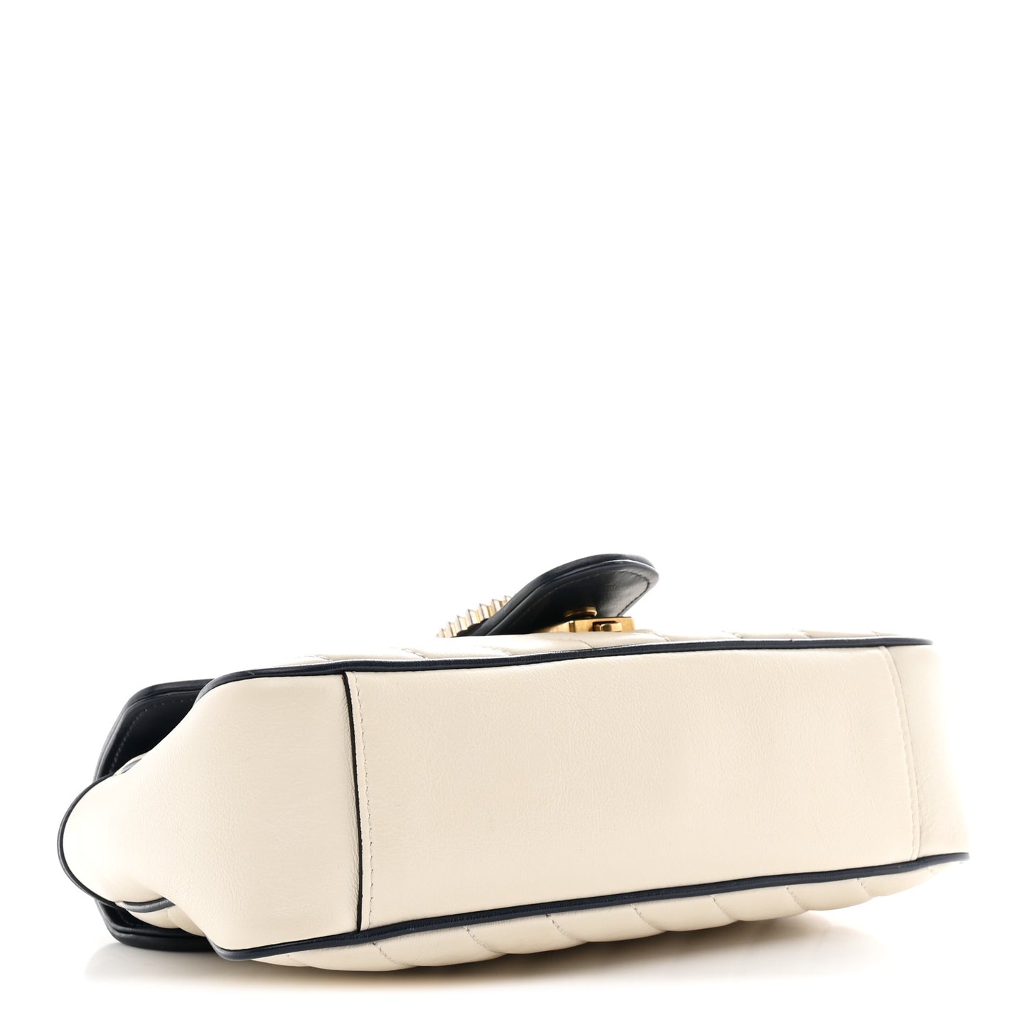 Vintage Effect Calfskin Matelasse Diagonal Small Torchon GG Marmont Shoulder Bag Mystic White Blue Agata